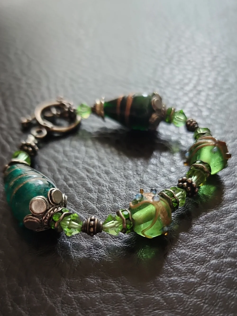 Green Glass Bead Bracelet with Sterling Silver Accents - Elegant Women’s Jewelry